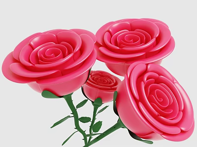 Elegant Decorative Ornament Set with Pink Roses Green Stems and Leaves 3d model