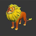 3D Cartoon Lion Model With Fluffy Yellow Mane And Orange Fur Standing On Black Background 3d model