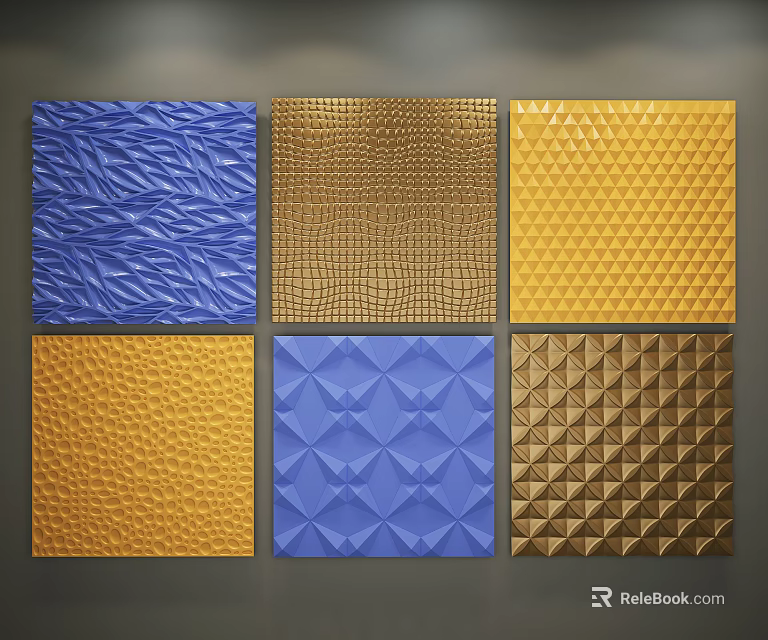 Decorative Wall Panels With Blue Gold Yellow Textures And Geometric Patterns 3d model