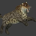 Large Prehistoric Reptile with Spotted Fur Open Mouth and Extended Front Claws in Dynamic Pose