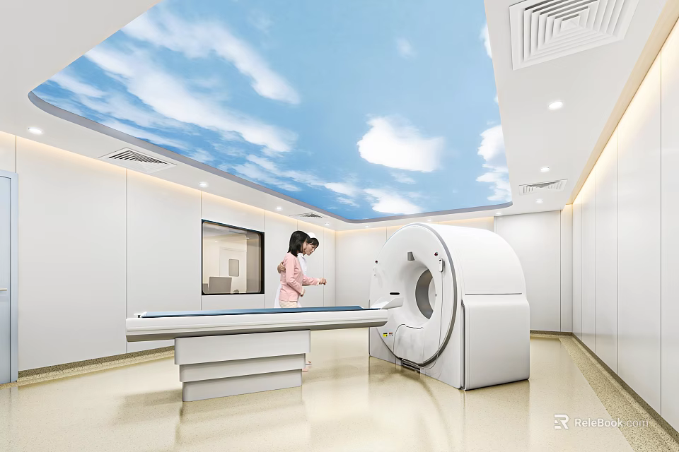 Hospital Outpatient Clinic Interior With CT Scanner And Sky Ceiling 3d model 