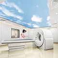 Hospital Outpatient Clinic Interior With CT Scanner And Sky Ceiling