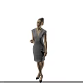 Elegant Woman in Gray Dress with Bun Hairstyle Holding Mobile Phone Against Dark Background