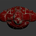 Red Iron Man Character Bust With Glowing Eyes And Green Energy Core