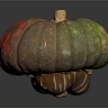 Vibrant Striped Pumpkin With Green Orange Red Hues And Brown Stem