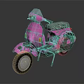 Pink Scooter With Blue Windshield Black Seat And Yellow Indicators On Reflective Surface