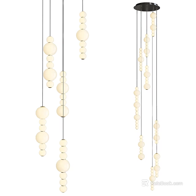 Minimalist Pendant Light Design with Hanging White Spherical Orbs and Black Metal Wires 3d model 
