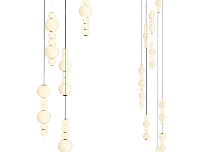 Minimalist Pendant Light Design with Hanging White Spherical Orbs and Black Metal Wires 3d model