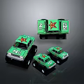 Green Toy Cars With Red Star Design And Military Style Details