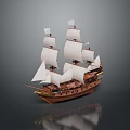 Vintage Wooden Sailing Ship Model With White Sails And Detailed Design