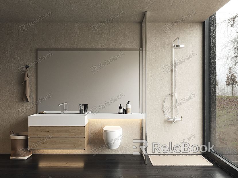 Modern Washstand Toilet Mirror Spray Towel Rack Washstand model