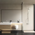 Modern Bathroom Sink Vanity With Large Mirror Faucet Toiletries White Toilet And Shower Fixture