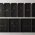 Stylish Black Hinged Doors Featuring Various Panel Designs And Metal Hardware 3d model
