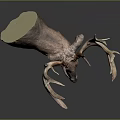 Realistic Deer Taxidermy Head Featuring Large Antlers On Dark Background