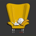 Yellow Chair Modern Design With White Doll Resting On Seat And Red Dice Beside It