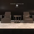 Modern Leather Leisure Chairs With Accent Table And Patterned Rug In Living Space