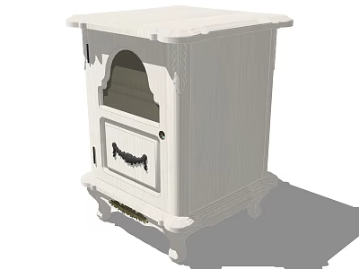 White Bedside Table with Black Handle Drawer Arched Open Compartment and Carved Feet 3d model