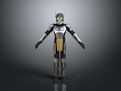 Futuristic Game Movie Character With Silver Black Armor Green Eyes And Chest Design 3d model