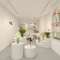 Flower Store Interior With Round Platforms Arched Display Shelves And Various Flowers Green Plants