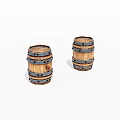 Two Rustic Wooden Barrels With Metal Hoops For Decorative