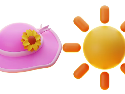 Decorative Ornament Combination With Pink Hat Yellow Flower And Yellow Sun Orange Strips 3d model