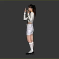 Stylish White Top And Short Skirt Outfit With White Long Socks And Black Shoes