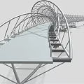 Modern Bridge Structure Design With Curved Metallic Framework And Support Structures 3d model
