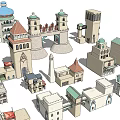 Vibrant Commercial Street With Diverse Architectural Styles Dome Buildings And Tower Structures