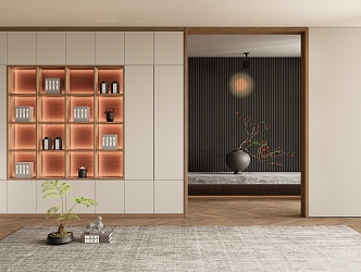 New Chinese bookcase background wall Decorative bookcase background wall 3d model