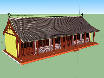 Traditional Ancient Architecture With Tiled Roof Wooden Columns And Yellow Walls 3d model