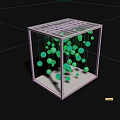 Modern Art Installation With White Framed Cube And Hanging Blue White Circles