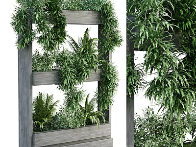 Vertical Garden Decor With Wooden Frame And Lush Green Plant Layers 3d model