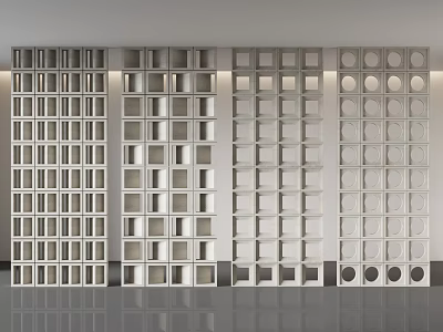 Modern Stylish Room Divider Designs With Geometric Grid Circular Cutouts For Interior Separation 3d model