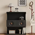 Wooden Console Cabinet With Open Book Teapot Decorative Painting Books And Woven Pendant Light