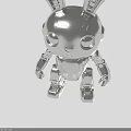 Silver Metallic Robot Rabbit Character With Mechanical Features And Shiny Surface