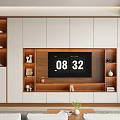 Modern TV Wall Unit Design With Wooden White Finish Open Shelves And Decorative Items
