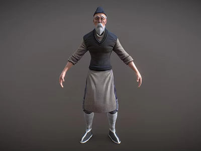 Bearded Human Character In Traditional Attire 3D Rendering With Vest Hat And Apron 3d model