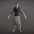 Bearded Human Character In Traditional Attire 3D Rendering With Vest Hat And Apron