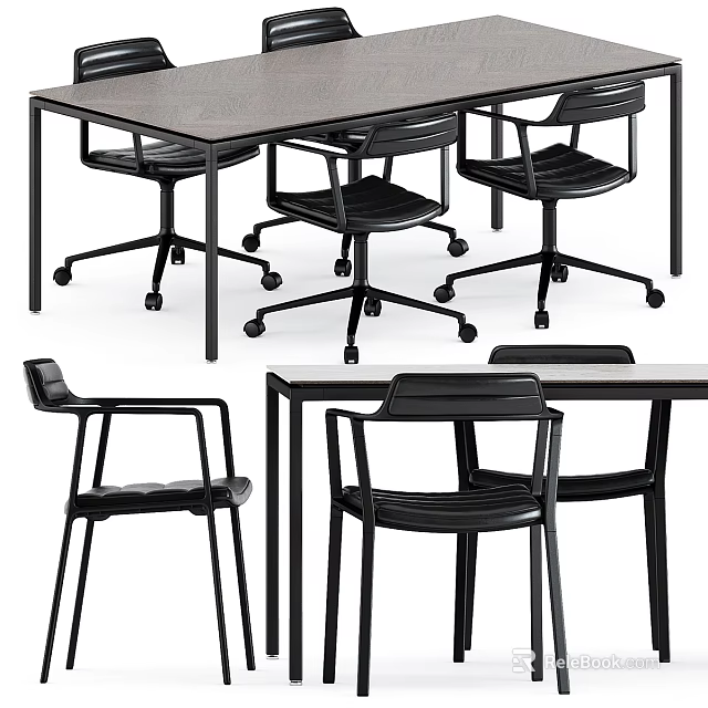 Modern Office Desk Setup With Black Rolling Chairs And Sleek Design 3d model 
