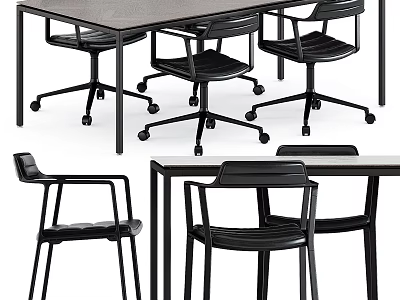Modern Office Desk Setup With Black Rolling Chairs And Sleek Design 3d model