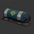 Commercial Cylindrical Teal Equipment With Yellow ATOSH 3 Label And Brown Base Straps