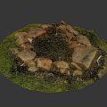 Natural Stone Circle Fire Pit Design With Green Grass Surrounding 3d model