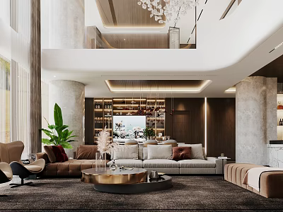 Modern Duplex Living Room Interior Design With Sofa Coffee Table And Chandelier 3d model