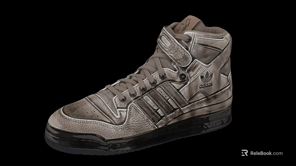 Brown Adidas High Top Leather Casual Shoes With Classic Stripes Retro Design 3d model 