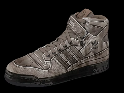 Brown Adidas High Top Leather Casual Shoes With Classic Stripes Retro Design 3d model