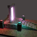 Ancient Stone Gateway With Glowing Portal Staircase And Flanking Pillars