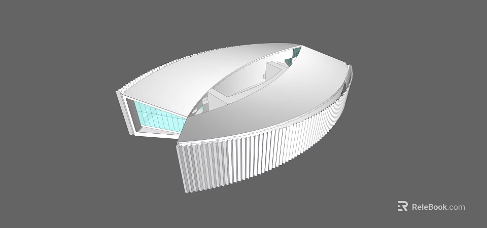 Modern Sales Office Building With Streamlined White Exterior And Glass Elements 3d model 