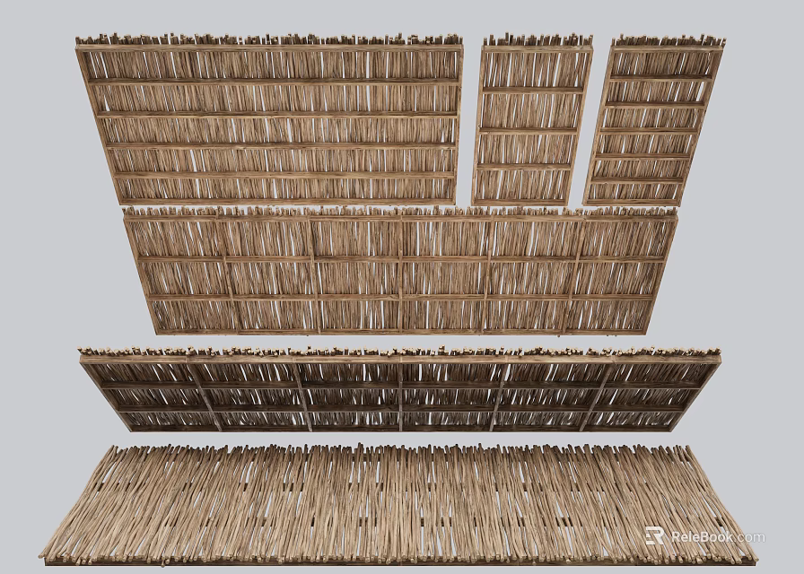 Natural Rustic Ceiling Design With Thatched Wooden Slats And Various Styles 3d model 