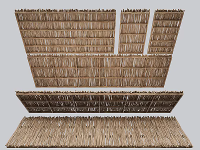Natural Rustic Ceiling Design With Thatched Wooden Slats And Various Styles 3d model