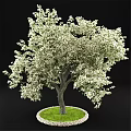 Ornamental Tree Decoration Set With White Flowers And Green Grass Base For Home Decor